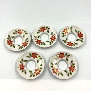 Vintage Crowning Touch  Lot Porcelain Poinsettia Candle Stick Holders Christmas